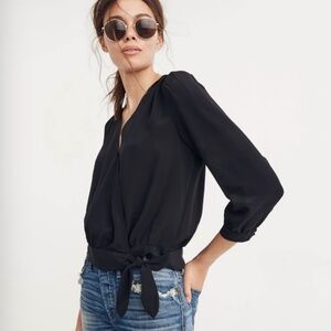 NWT Madewell Wrap Cropped Top | Black | Silk | Size XL
